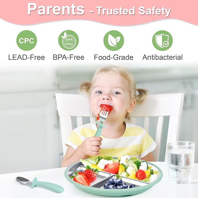Bella’s Friends Baby Feeding Set, 2 Pack Stainless Steel Divided Plate - Image 2