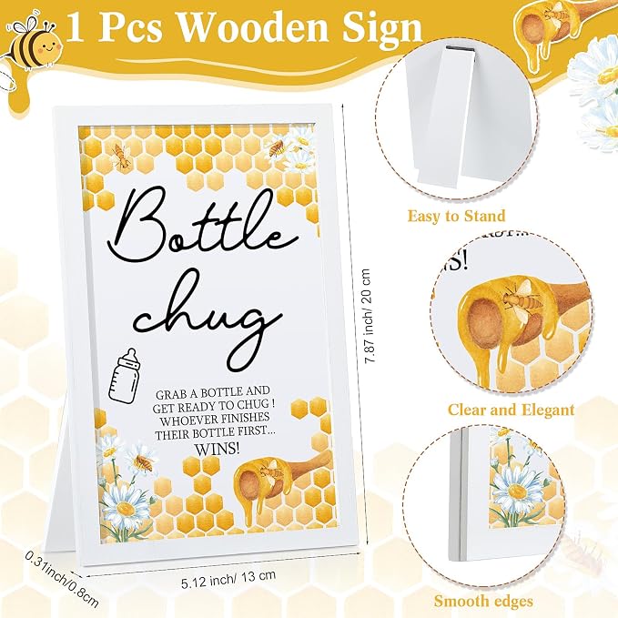 Roowest Bottle Chug Baby Shower Game Favors Including Bee Theme Wooden Sign and - Image 2