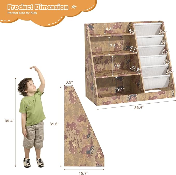 4 Tier Kids Bookshelf Wooden, Five Layer Sling Children Bookcase, Baby Toddler - Image 3