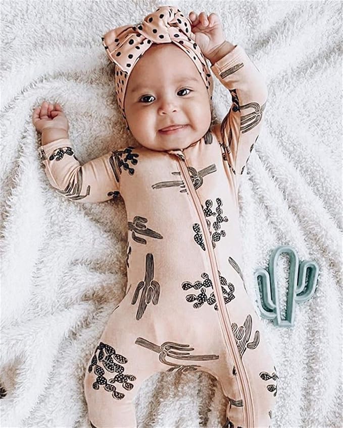 CIYCUIT Baby Girls Cactus Footies Newborn Zip Up Onesie Romper - Image 2