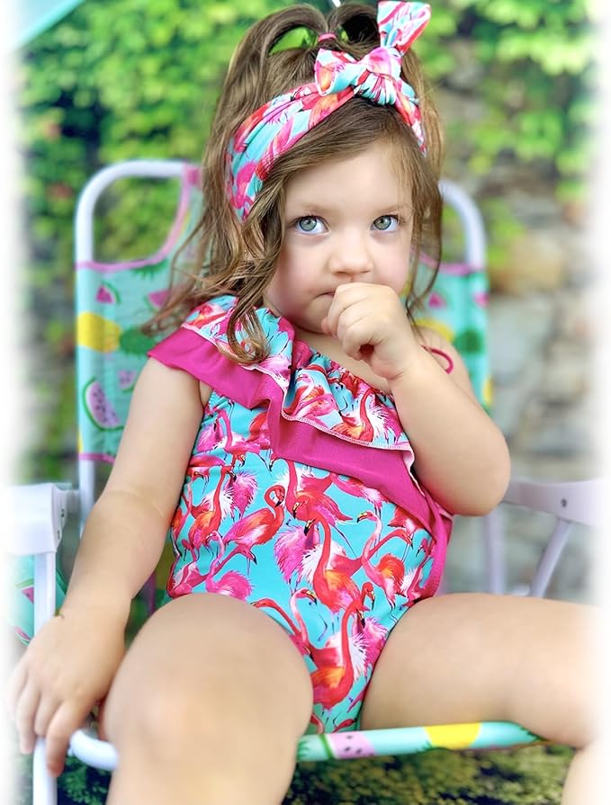 Toddler Baby Girls Ruffles Bikini One Piece Swimsuits Floral Off Shoulder - Image 4