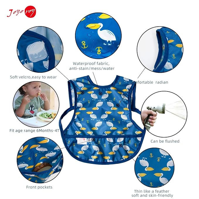 Joyo roy Mess Proof Baby Bibs 6-12 Months Waterproof Toddler Baby Boy Bibs - Image 2
