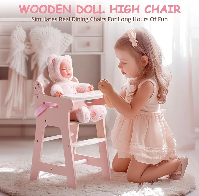 ROBOTIME High Chair for Pretend Play, Wooden Baby Doll Furniture - Image 5