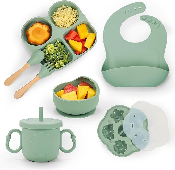Silicone Baby Feeding Set, Baby Led Weaning Supplies, Baby Food Tableware by MIICASA
