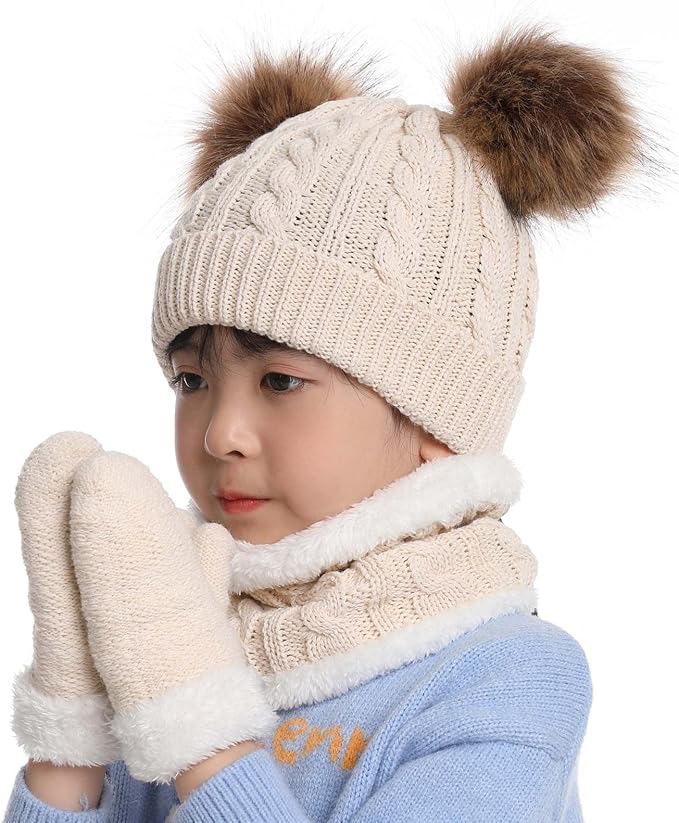 Duoyeree Baby Winter Hat Scarf Glove Beanie Set Girls Boys Pom Pom Knitted - Image 2