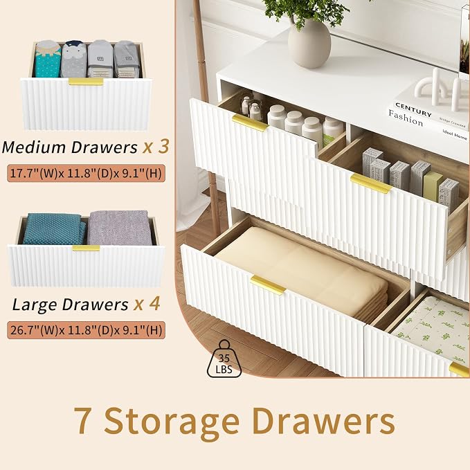 7 Drawers Dresser for Bedroom, Modern Chest of Drawers, Wood TV Stand Storage - Image 4