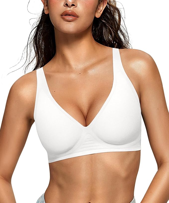 OEAK Womens Deep V Bras Wireless Comfortable Bra Supportive No Underwire Bras by OEAK