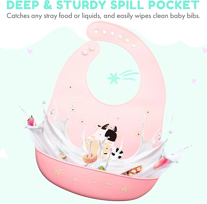 Silicone Baby Bibs Unisex, Self-Feeding, Catch-all Large Pocket, 6-48 months - Image 3