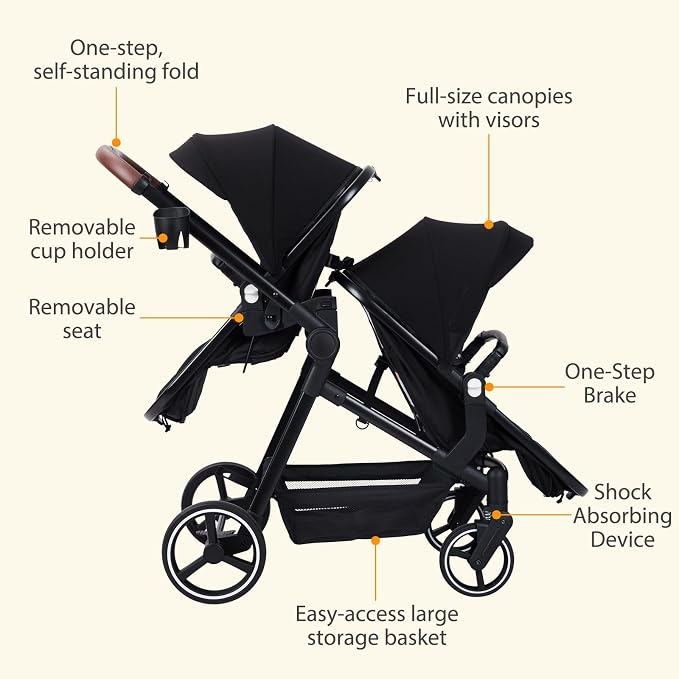 Tandem Double Stroller Newborn and Toddler, Foldable Twin Stroller - Image 5