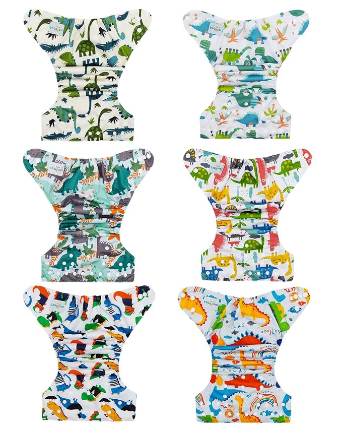 babygoal Dinosaur Cloth Diapers Pack of 13, Baby Reusable Washable Pocket Nappy - Image 2