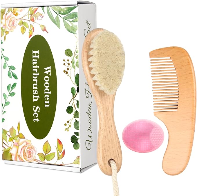 Wooden Baby Hair Brush and Comb Set by WXA