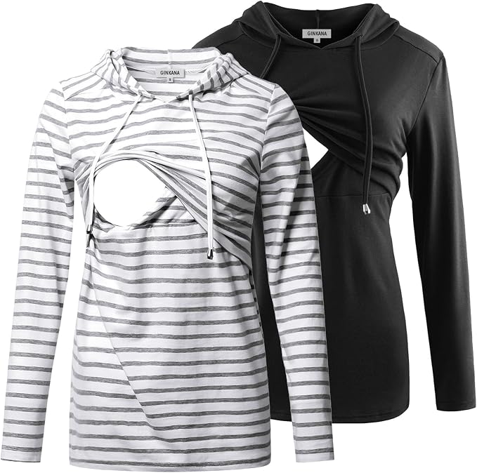 GINKANA Women's Nursing Hoodie Sweatshirt Long Sleeves Breastfeeding Maternity by GINKANA