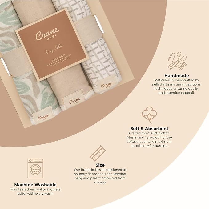 Crane Baby Muslin Baby Burp Cloths, Lightweight Absorbent Burp Cloth, Beach - Image 2