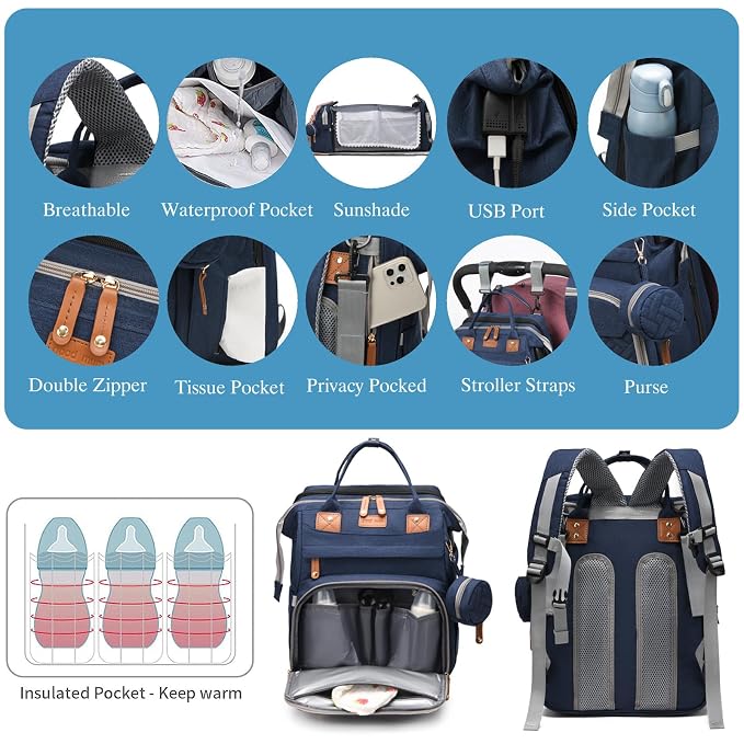 Jeryswet Baby Diaper Bags with Changing Station, Waterproof Large Capacity - Image 5