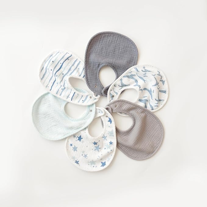 Konssy 6-Pack Muslin Baby Bibs for Boys & Girls, Soft Cotton Absorbent Bandana - Image 7