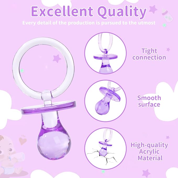 72 Pcs Baby Shower Pacifiers, 2.75’’ Plastic Pacifiers - Image 3