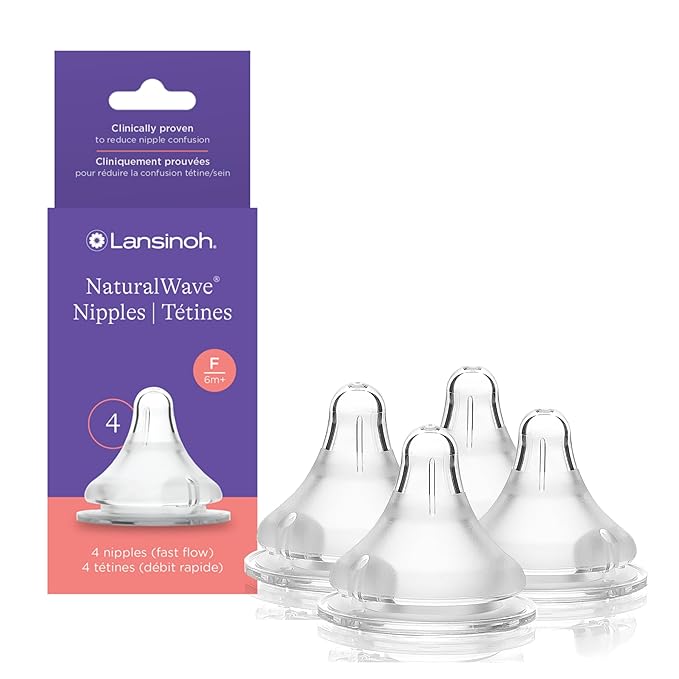 Lansinoh NaturalWave Baby Bottle Nipples, Fast Flow, Size F, 6+ Months by Lansinoh