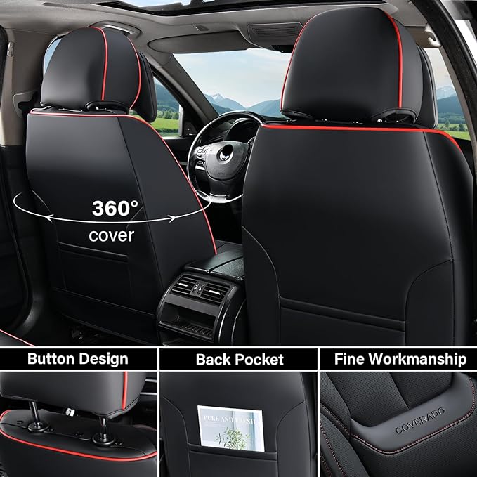 Coverado Universal Seat Covers Front, Waterproof Nappa Leather Car Seat Covers - Image 2