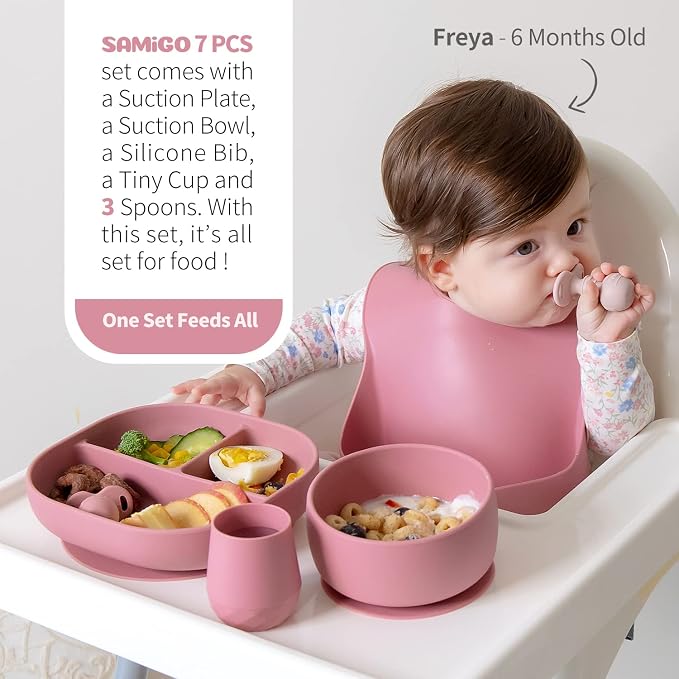 SAMiGO Silicone Baby Feeding Set, Baby Led Weaning Supplies, Suction Bowl Plate - Image 2