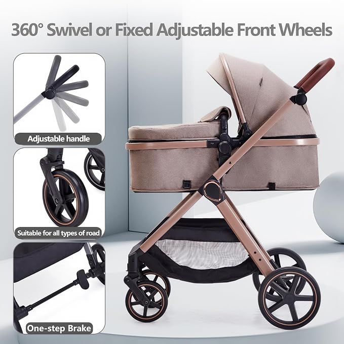 2 in 1 Baby Stroller, Newborn Infant Toddler Convertible Pram Stroller - Image 6