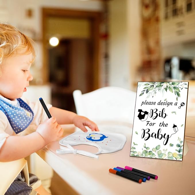 Newwiee 55 Pcs White Bibs for Baby Decorating Design a Bib Decorate Plain - Image 6
