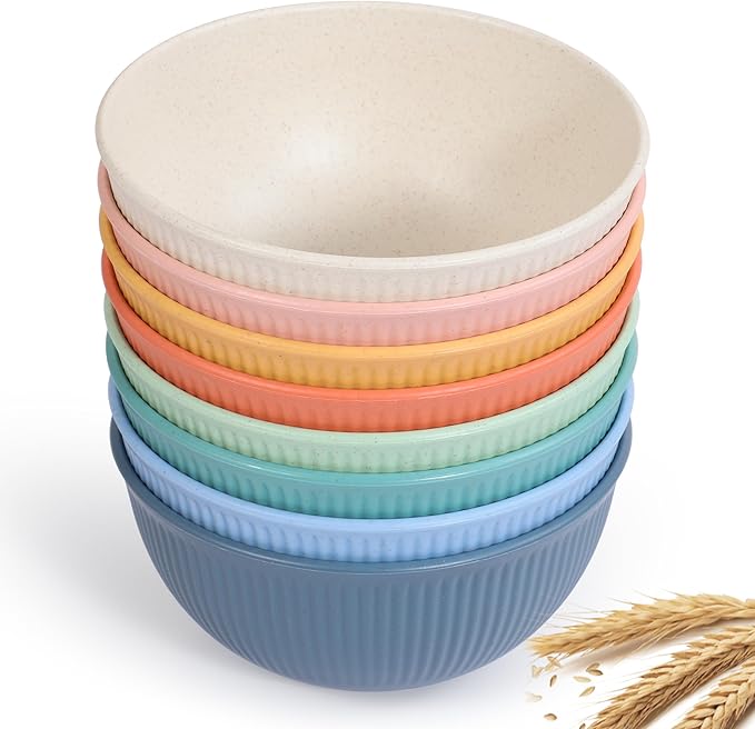 Reusable Bowls Set Unbreakable Cereal Bowls, 24 OZ Wheat Straw Fiber by Becutlery