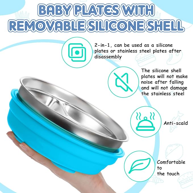 Nuogo 3 Pcs Stainless Steel Baby Suction Plates - Image 5