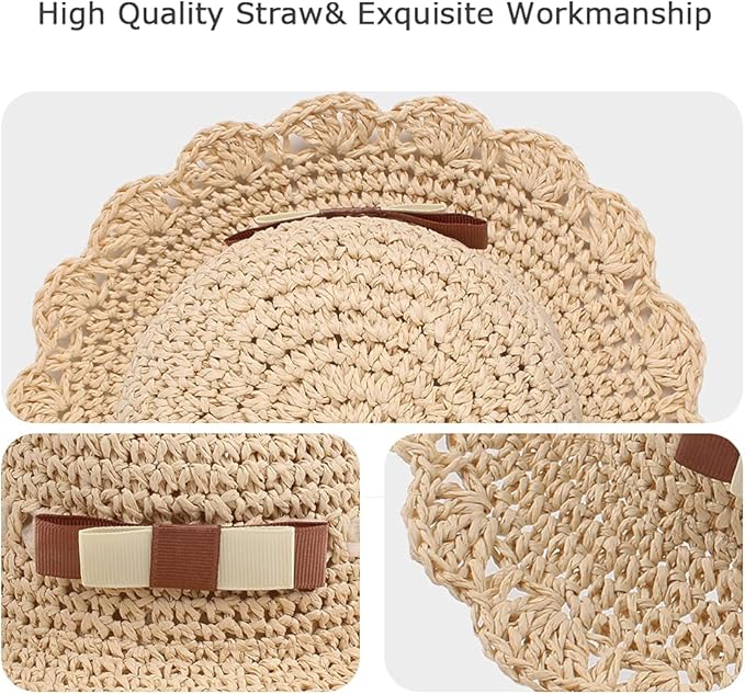 Baby Girl Straw Hat Outdoor Baby Sun Protection Hats Summer Bowknot Beach Cap - Image 6