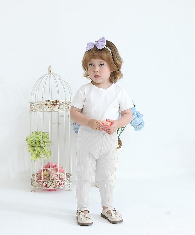 Baby and Toddler Girl's 5 Pack Cotton Ribbed Pull On Pants Leggings 0-4 Years - Image 4