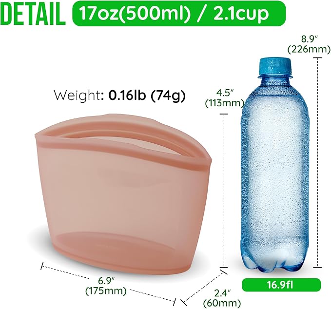 Premium Platinum Silicone Reusable Food Storage Bag 2.1 Cup, Airtight Zip Lock - Image 7