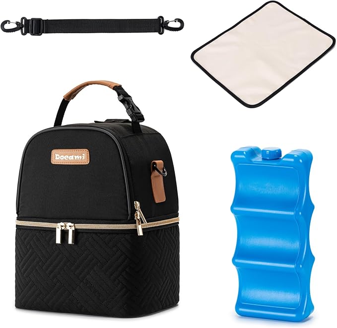 Breastmilk Cooler Bag with Ice Pack & Mat Fit 6 Bottles Up to 9 Ounce, Breast by Docami