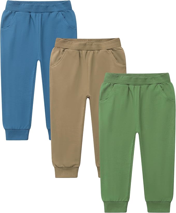 GFQLONG 2/3 Pack Toddler Pants Sweatpants Boys Cotton Joggers, Athletic Pull on by GFQLONG