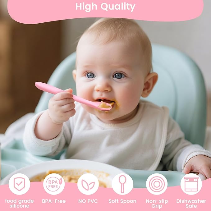 HANSGO 8-Piece Silicone Baby Spoons, First Stage Infant Self Feeding Spoons - Image 3