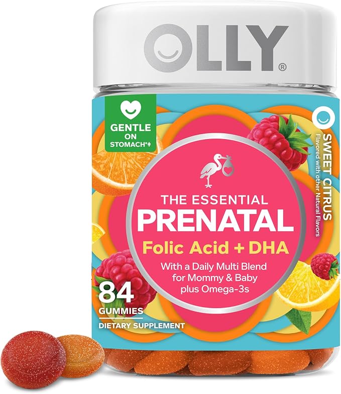 OLLY Essential Prenatal Gummy Multivitamin, Folic Acid, Vitamin D, Omega 3 DHA by OLLY