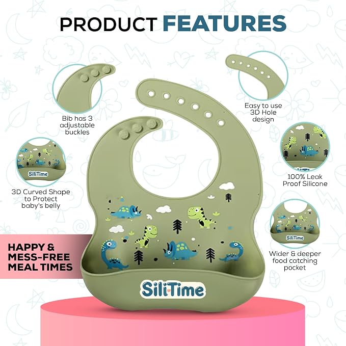 SiliTime Dinosaur-Themed Silicone Baby Feeding Set – Suction Mat - Image 3