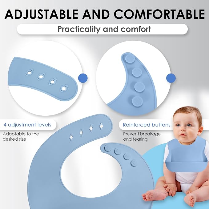 Bluet B - Set of 3 Waterproof Silicone Baby Bibs - BPA Free Silicone Baby Bib - - Image 3