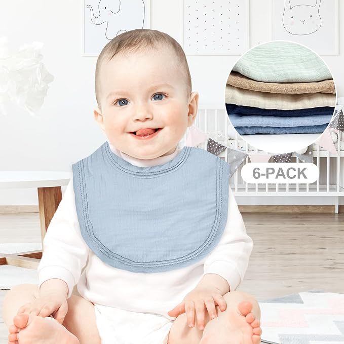 Muslin Baby Bibs 6 Pack for Unisex Girls & Boys, Adjustable Soft Cotton Baby - Image 6