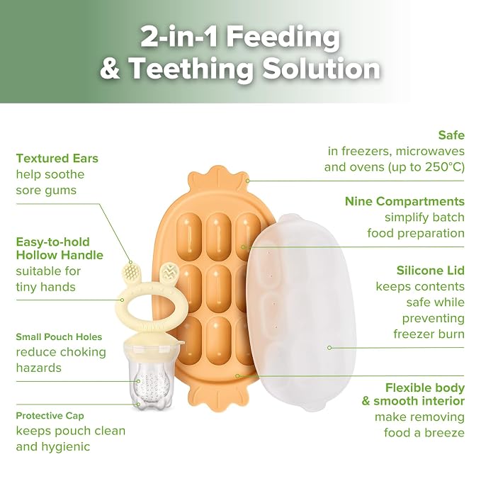 Haakaa Baby Fruit Food Feeder & Silicone Freezer Nibble Tray Combo - Image 4