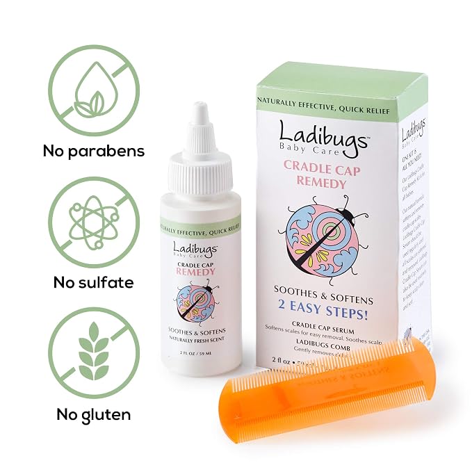 Ladibugs Cradle Cap Remedy Kit, 3oz | Includes Cradle Cap Serum & Fine-Toothed - Image 3