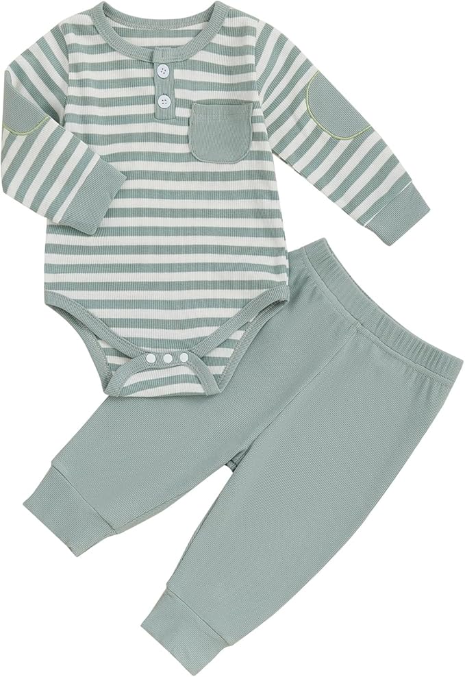 fhutpw Baby Boy Clothes 3 6 12 18 Months Ribbed Knitted Long Sleeve Romper and by fhutpw