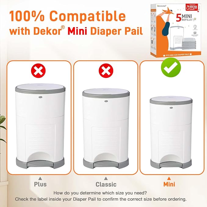 5 Pack Refills Compatible with DEKOR MINI Diaper Pails | 20% Extra Length - Image 2