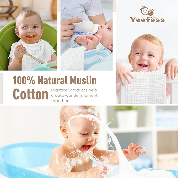 Yoofoss Muslin Burp Cloths for Baby 10 Pack 100% Organic Cotton Baby Washcloths - Image 7