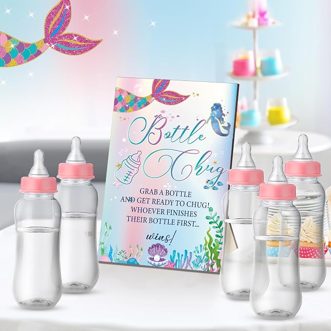 TrelaCo Mermaid Cool Baby Shower Games Bottle Chug Sign Wooden Mermaid Theme - Image 5