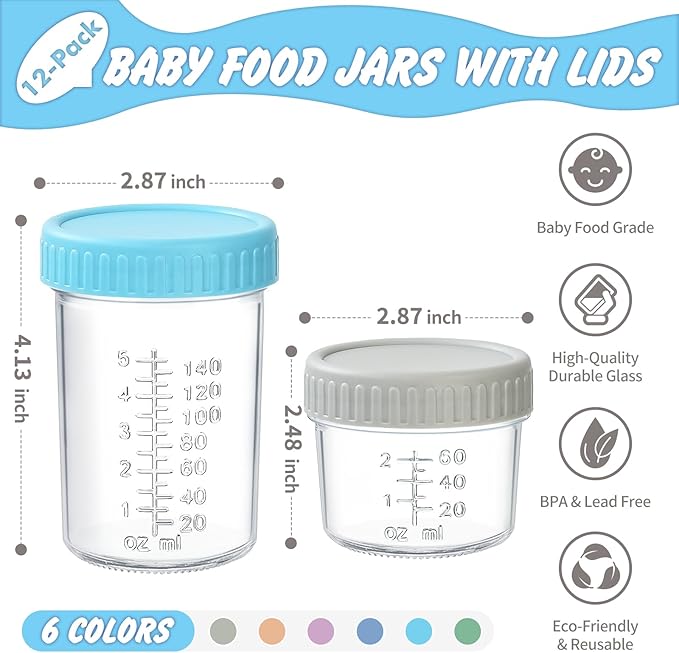 DRKIO 12 Pack Glass Baby Food Storage Containers - Image 2