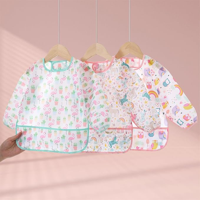 3 Pcs Waterproof Long Sleeves Baby Bibs Weaning Smock Bib 3-24 Months - Image 6