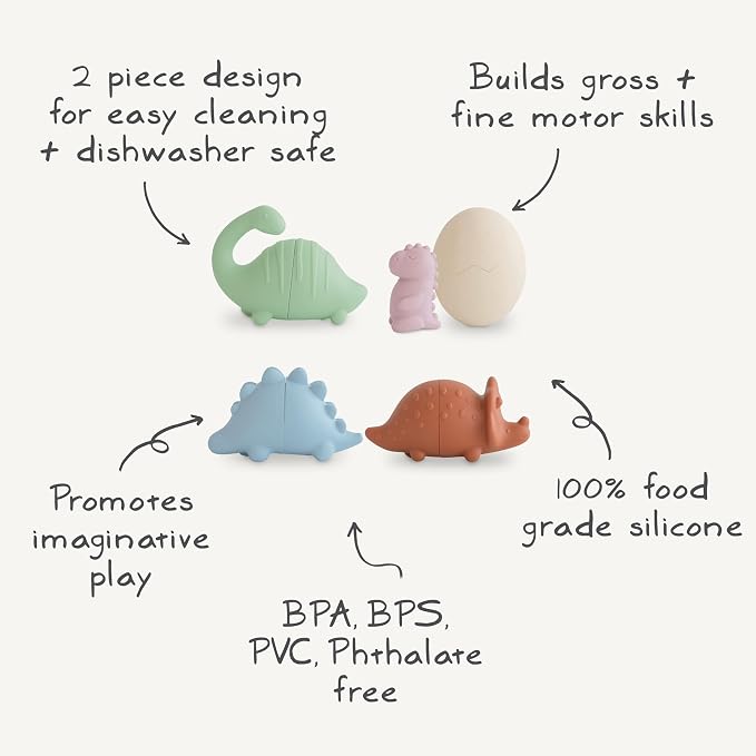 mushie Dino Bath Toys Play Set for Toddlers | 100% Food Grade Silicone | Mold - Image 6