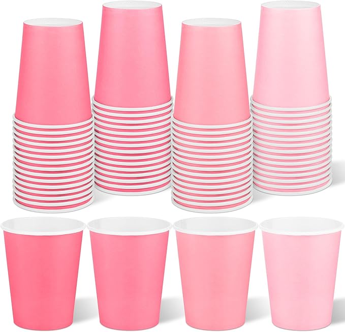 URATOT 60 Pieces 9 Ounce Disposable Paper Cups Gradient Pink Party Cups by URATOT