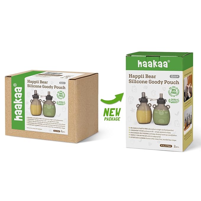 haakaa Happii Bear Silicone Goody Pouch, Reusable Baby Food Pouches - Image 8
