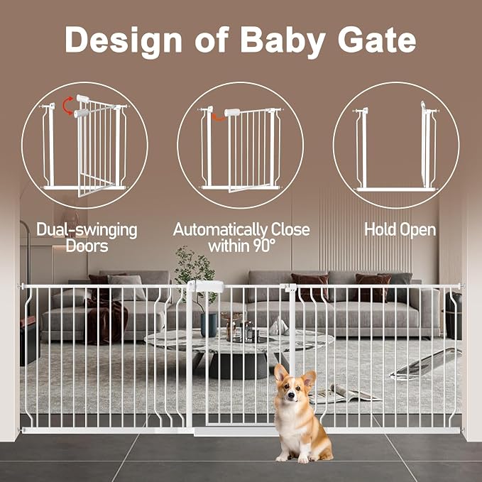 WAOWAO 71.65-85.03" Baby Gate Extra Wide Pressure Mounted Walk Through Swing - Image 4