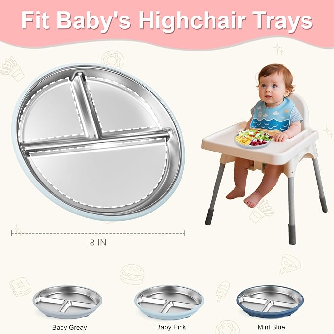 Bella's Friends Stainless Steel Kids Plates 8" Suction Plate - Image 2